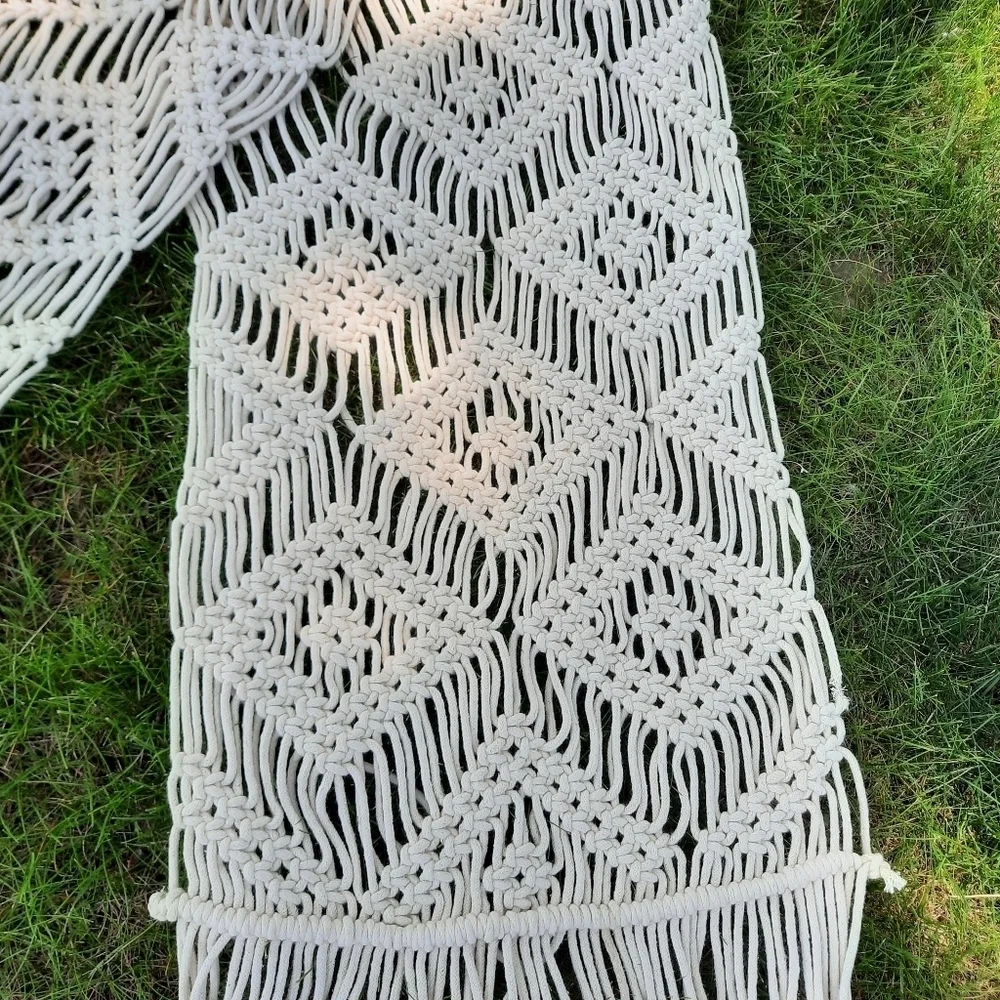 Boho Cream Macrame Woven Table Runner With Long Fringe Ends